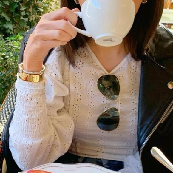 ZARA WHITE EYELET PUFF SLEEVE & LACE INSERT CROP TOP - Picture 3 of 11